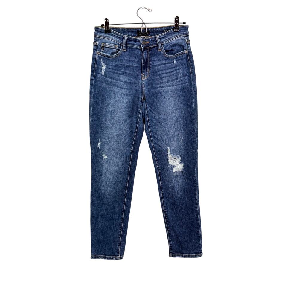 Judy Blue jeans mid rise slim fit boyfriend distressed blue stretch denim S 7/28
